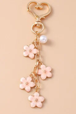 Hot Dear-Lover Flower Heart Buckle Plated Alloy Keychain Light Pink