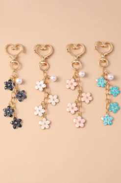 Hot Dear-Lover Flower Heart Buckle Plated Alloy Keychain Light Pink