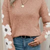 Fashion Dear-Lover Flower Sleeve Drop Shoulder Sweater Light Pink