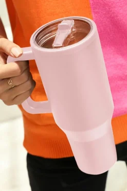 Sale Dear-Lover Frosted Stainless Handle Large Vacuum Cup with Straw 40oz Light Pink