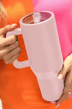 Sale Dear-Lover Frosted Stainless Handle Large Vacuum Cup with Straw 40oz Light Pink