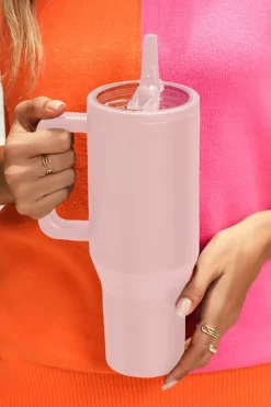 Sale Dear-Lover Frosted Stainless Handle Large Vacuum Cup with Straw 40oz Light Pink