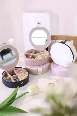 Discount Dear-Lover Jewelry Organizer Cases with Mirror Light Pink