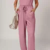 Online Dear-Lover Lace-up Elastic Waist Sleeveless Square Neck Jumpsuit Light Pink