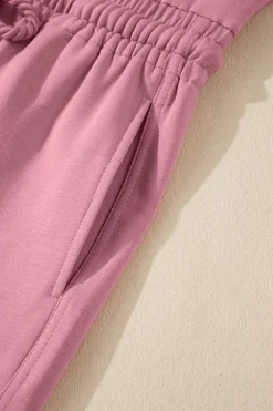 Online Dear-Lover Lace-up Elastic Waist Sleeveless Square Neck Jumpsuit Light Pink