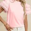 Fashion Dear-Lover Layered Ric Rac Cap Sleeve Frilled Neck Blouse Light Pink