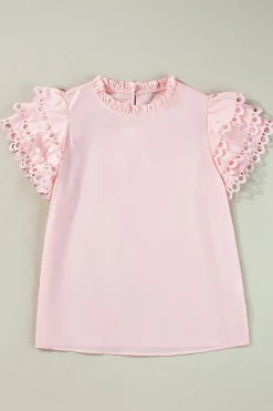 Fashion Dear-Lover Layered Ric Rac Cap Sleeve Frilled Neck Blouse Light Pink