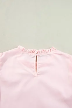 Fashion Dear-Lover Layered Ric Rac Cap Sleeve Frilled Neck Blouse Light Pink