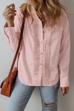 Discount Dear-Lover Pleated Button-Up Loose Fit Casual Shirt Light Pink