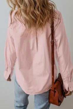 Discount Dear-Lover Pleated Button-Up Loose Fit Casual Shirt Light Pink