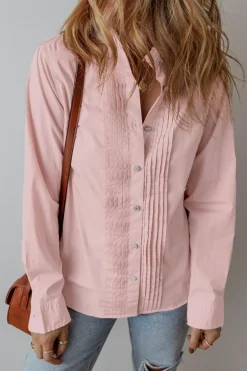 Discount Dear-Lover Pleated Button-Up Loose Fit Casual Shirt Light Pink