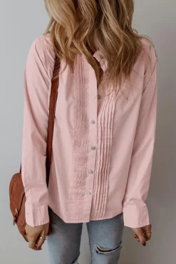 Discount Dear-Lover Pleated Button-Up Loose Fit Casual Shirt Light Pink