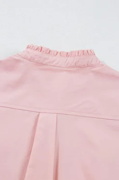 Discount Dear-Lover Pleated Button-Up Loose Fit Casual Shirt Light Pink