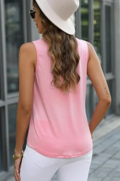 Discount Dear-Lover Pleated Round Neck Sleeveless Top Light Pink