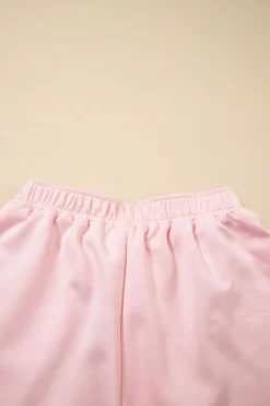 Clearance Dear-Lover Puff Sleeve Pearl Embellished Scallop Trim Top 2 Piece Skort Set Light Pink