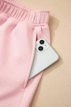 Clearance Dear-Lover Puff Sleeve Pearl Embellished Scallop Trim Top 2 Piece Skort Set Light Pink