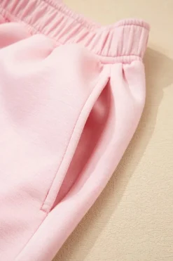 Clearance Dear-Lover Puff Sleeve Pearl Embellished Scallop Trim Top 2 Piece Skort Set Light Pink