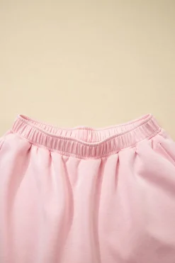 Clearance Dear-Lover Puff Sleeve Pearl Embellished Scallop Trim Top 2 Piece Skort Set Light Pink