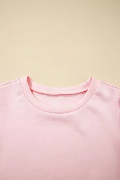 Clearance Dear-Lover Puff Sleeve Pearl Embellished Scallop Trim Top 2 Piece Skort Set Light Pink