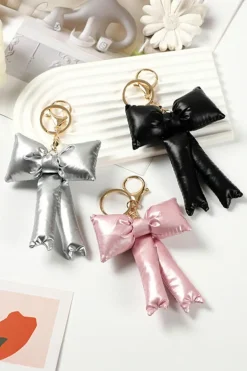 Discount Dear-Lover Puffer Bow Knot Fashion Keychain Light Pink