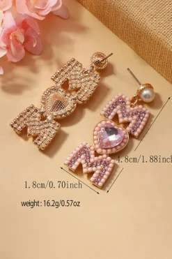 Discount Dear-Lover Rhinestone Beaded Heart MOM Earrings Light Pink