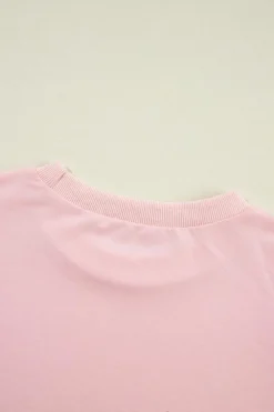 Hot Dear-Lover Rhinestone Pearl Puff Half Sleeve Top Light Pink