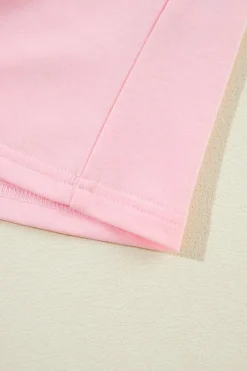 Hot Dear-Lover Rhinestone Pearl Puff Half Sleeve Top Light Pink