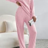 Discount Dear-Lover Ribbed Knit V Neck Slouchy Two-piece Outfit Light Pink