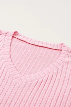 Discount Dear-Lover Ribbed Knit V Neck Slouchy Two-piece Outfit Light Pink