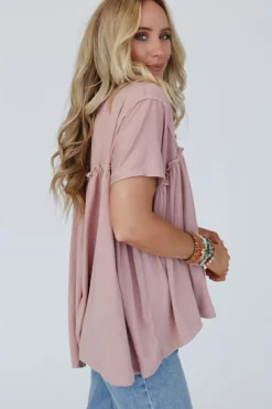 Sale Dear-Lover Ruffled Trim Loose Babydoll Tee Light Pink
