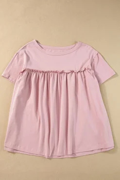 Sale Dear-Lover Ruffled Trim Loose Babydoll Tee Light Pink