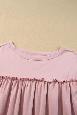 Sale Dear-Lover Ruffled Trim Loose Babydoll Tee Light Pink