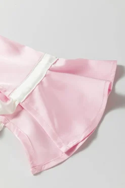Hot Dear-Lover Satin Knot Accent Shirt and Ruffled Pants Lounge Set Light Pink