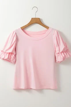 Sale Dear-Lover Scoop Neck Bubble Sleeve Tee Light Pink