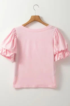 Sale Dear-Lover Scoop Neck Bubble Sleeve Tee Light Pink