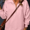Best Dear-Lover Solid Textured Half Zipper Collared Sweatshirt Light Pink