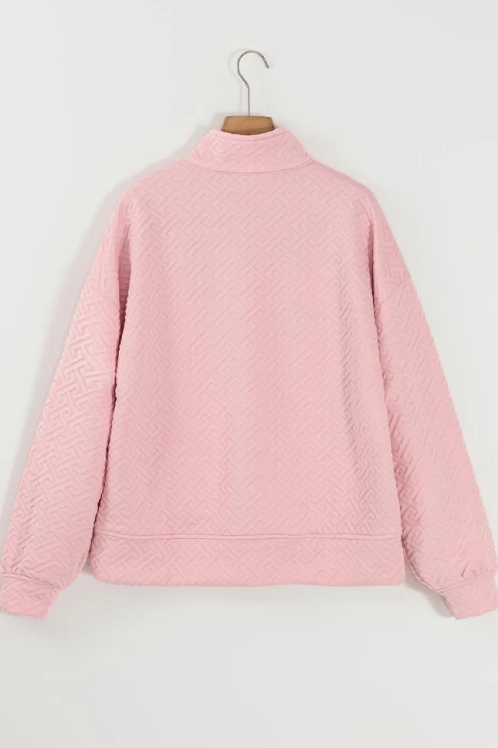 Best Dear-Lover Solid Textured Half Zipper Collared Sweatshirt Light Pink
