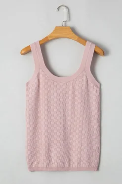 Discount Dear-Lover Solid Textured Checkered U Neck Sweater Vest Light Pink