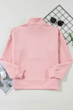 Best Dear-Lover Solid Textured Half Zipper Collared Sweatshirt Light Pink