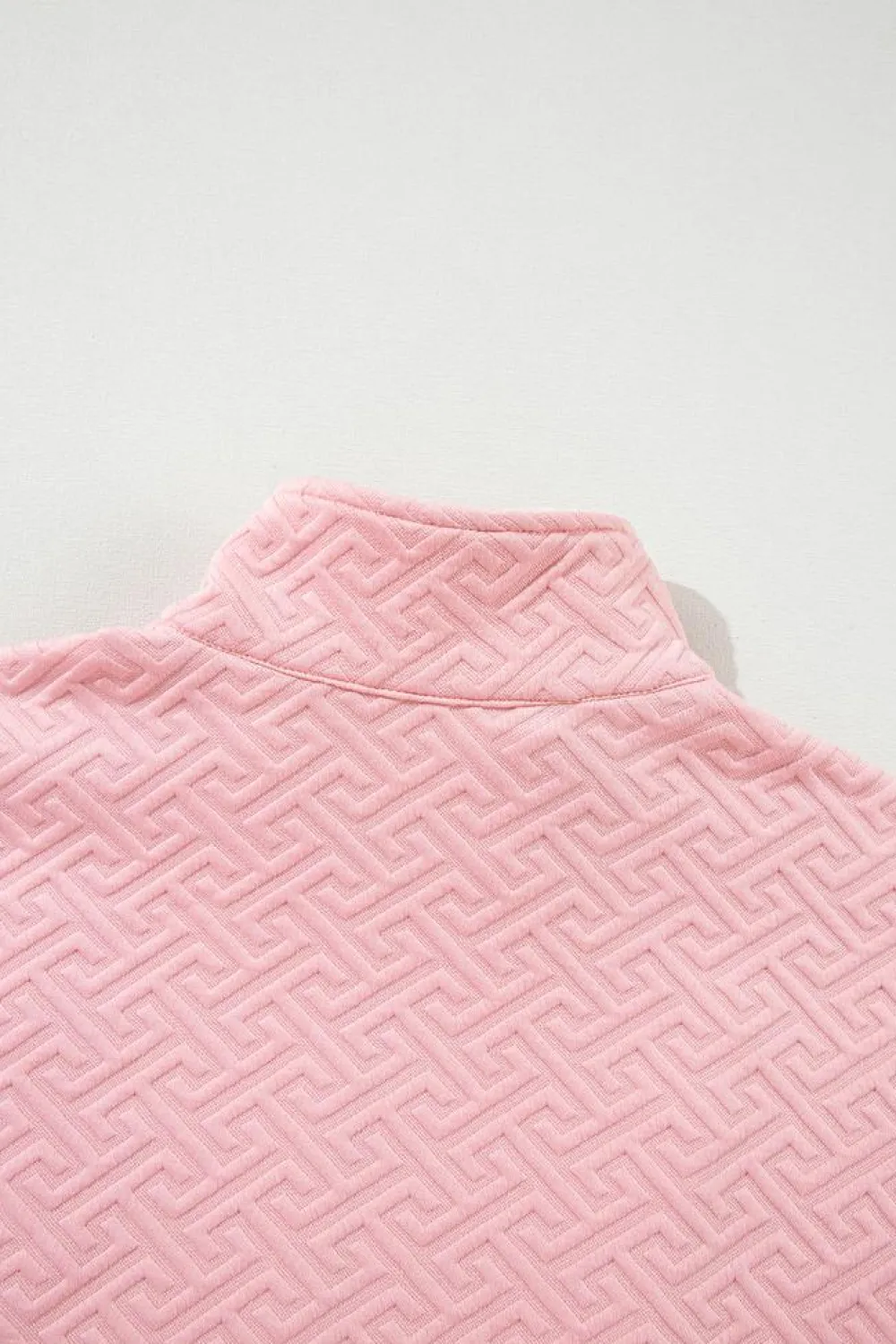 Best Dear-Lover Solid Textured Half Zipper Collared Sweatshirt Light Pink