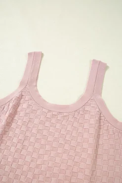 Discount Dear-Lover Solid Textured Checkered U Neck Sweater Vest Light Pink
