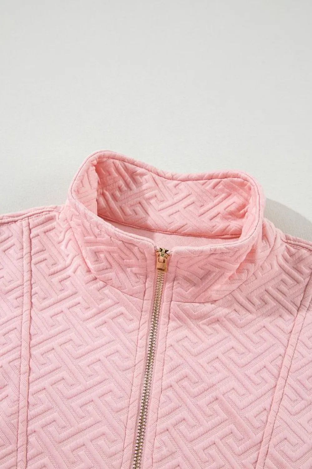 Best Dear-Lover Solid Textured Half Zipper Collared Sweatshirt Light Pink