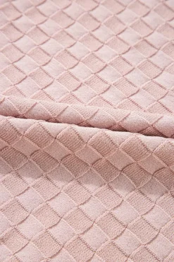 Discount Dear-Lover Solid Textured Checkered U Neck Sweater Vest Light Pink