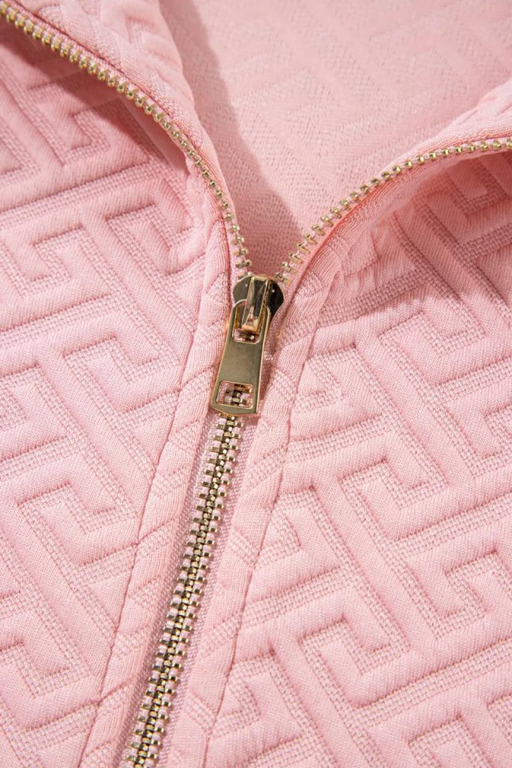 Best Dear-Lover Solid Textured Half Zipper Collared Sweatshirt Light Pink