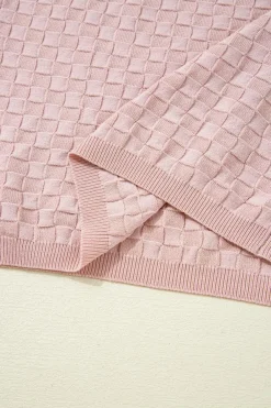 Discount Dear-Lover Solid Textured Checkered U Neck Sweater Vest Light Pink