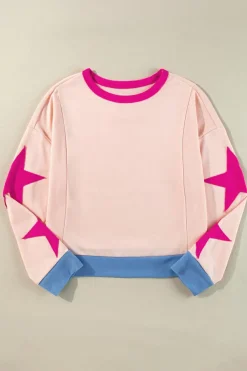 Clearance Dear-Lover Star Patchwork Exposed Seam Oversized Sweatshirt Light Pink