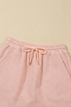 Online Dear-Lover Striped Collared Zip up Textured Skirt Set Light Pink