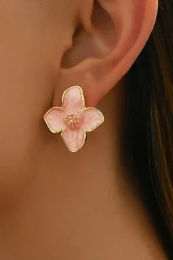 Hot Dear-Lover Sweet Flower Shape Stud Alloy Earrings Light Pink