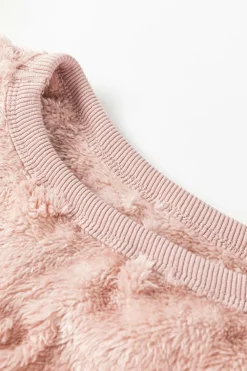 Discount Dear-Lover Textured Leopard Fleece Loose Two Piece Lounge Set Light Pink
