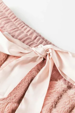Discount Dear-Lover Textured Leopard Fleece Loose Two Piece Lounge Set Light Pink